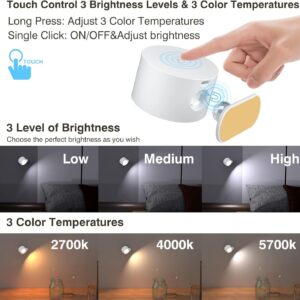 Koopala LED Wall Sconces, Wall Mounted Lamps with Rechargeable Battery Operated Dim 3 Brightness Removable Charging 360°Rotate Magnetic Ball, Cordless Wall Light for Reading Study Bedside Hallway