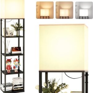 addlon Floor Lamp with Shelves, 4-Tier Modern Shelf Floor Lamp with 3CCT LED Bulb, Display Lamp for Living Room, Bedroom and Office - Black