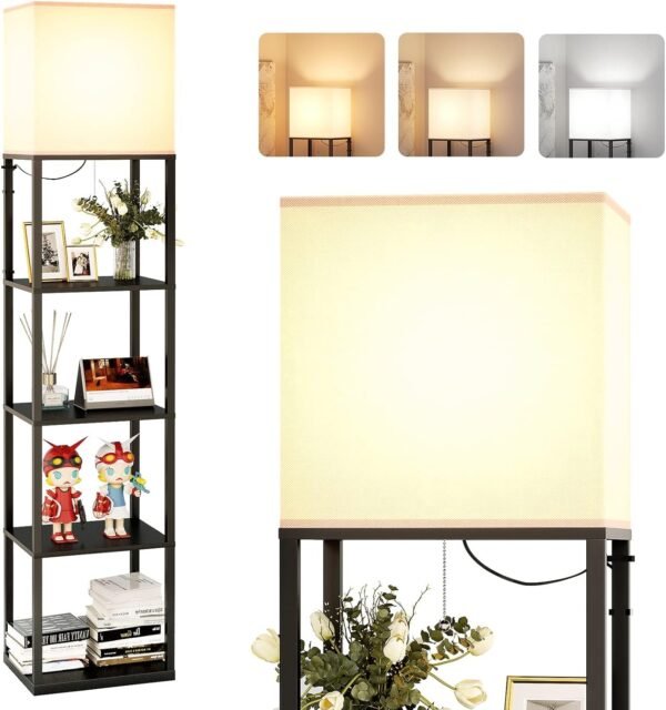 addlon Floor Lamp with Shelves, 4-Tier Modern Shelf Floor Lamp with 3CCT LED Bulb, Display Lamp for Living Room, Bedroom and Office - Black