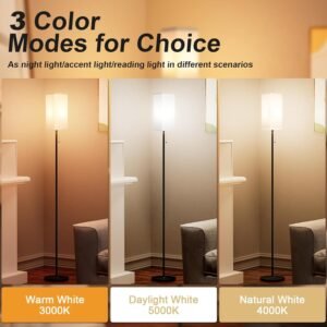 71js-zFifoL._AC_SL1500.jpg Tall Floor Lamp with Linen Shade - 3 Color Temperature, Black, LED Bulbs, Pull Chain Switch, Easy Assembly