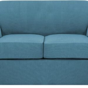 71jw1BtMluL._AC_SL1500.jpg H.VERSAILTEX 3 Piece Stretch Sofa Covers for 2 Cushion Sofa Couch Covers for Living Room Furniture Cover (Base Cover Plus 2 Seat Cushion Covers) Thicker Jacquard Fabric(Large Sofa, Grey)