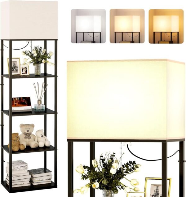addlon Floor Lamp with Shelves, 4-Tier Modern Shelf Floor Lamp with 3CCT LED Bulb, Display Lamp for Living Room, Bedroom and Office - Black