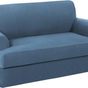 H.VERSAILTEX High Stretch Jacquard 2 Pieces Sofa Cover Couch Cover Furniture Sofa Slip Covers for Living Room, Polyester Spandex Jacquard Fabric Suit for T Cushion/Box Cushion (Sofa 72"-88", Navy)