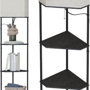 Floor Lamp with Shelves, Modern Square Standing Lamp with 3 Color Temperature Bulb, Corner Display Bookshelf Lamp for Living Room and Bedroom(Black)