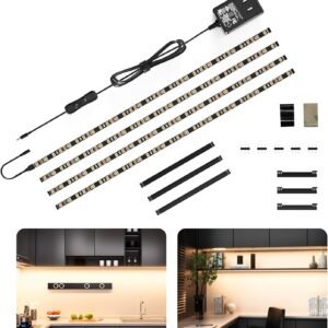 71lIOgEvSeL._AC_SL1500.jpg WOBANE LED Cabinet Lights, 4 PCS 20inch LED Strip Lights Kit, Under Counter Lighting for Kitchen, Under Desk, Shelf, Display Case,Furniture, 120 LEDs, 1200 Lumen, 4000K Natural White