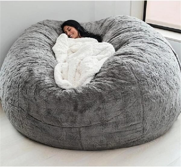 71lgUtKUTsL._AC_SL1500.jpg Giant Fur Bean Bag Chair Cover for Kids Adults, (No Filler) Living Room Furniture Big Round Soft Fluffy Faux Fur Beanbag Lazy Sofa Bed Cover (Light Grey, 5FT)
