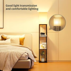 Floor Lamp with Shelves, Modern Square Standing Lamp with 3 Color Temperature Bulb, Corner Display Bookshelf Lamp for Living Room and Bedroom(Black)