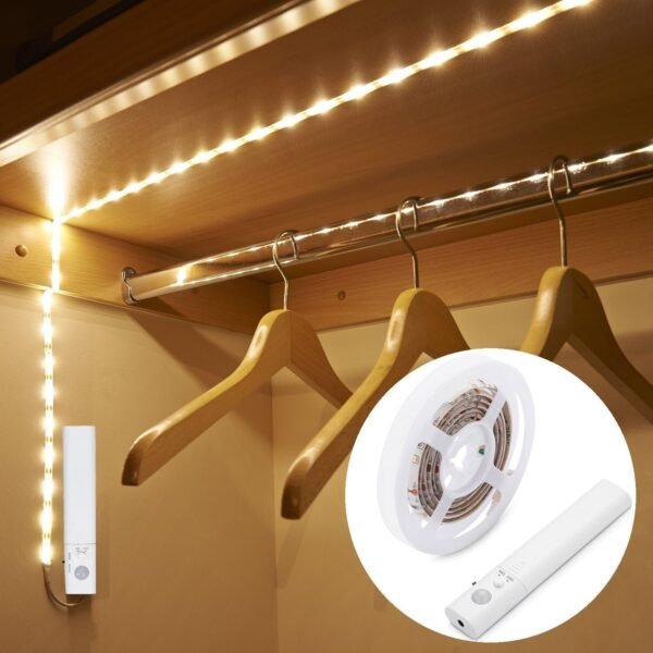 71m8cXlc1yL._AC_SL1500.jpg 9.8ft Under Cabinet Lighting Motion Sensor Activated Led Strip Closet Lights Battery Powered Basement Trunk Counter Bed Stair Light Auto On Off for Bedroom Kitchen Indoor Nature White 4000K