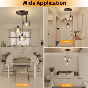 Licperron Industrial 3-Light Pendant Light, Adjustable Kitchen Hanging Ceiling Light Fixtures with Metal Cage, Black Farmhouse Pendant Lighting for Kitchen Island Dining Room Hallway, E26 Base