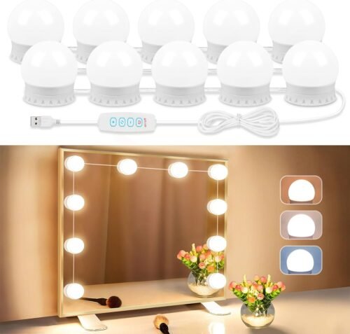 71momHargpL._AC_SL1500.jpg LED Vanity Lights for Mirror, Vanity Lights Stick on with 10 Dimmable Bulbs, 3000K 4000K 6500K & 10 Level Brightness Adjustable, USB Cable, Hollywood Mirror Lights for Makeup Dressing Room Bathroom