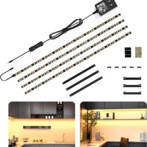 71n0GYgdcXL._AC_SL1500.jpg WOBANE LED Cabinet Lights, 4 PCS 20inch LED Strip Lights Kit, Under Counter Lighting for Kitchen, Under Desk, Shelf, Display Case,Furniture, 120 LEDs, 1200 Lumen, 4000K Natural White