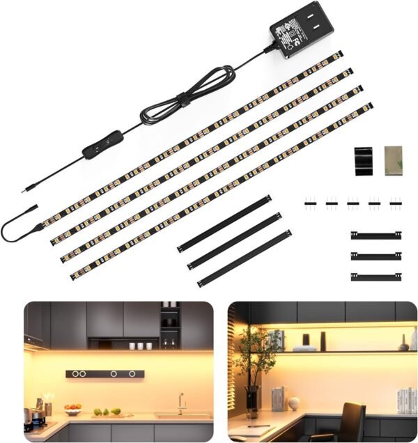 71n0GYgdcXL._AC_SL1500.jpg WOBANE LED Cabinet Lights, 4 PCS 20inch LED Strip Lights Kit, Under Counter Lighting for Kitchen, Under Desk, Shelf, Display Case,Furniture, 120 LEDs, 1200 Lumen, 4000K Natural White