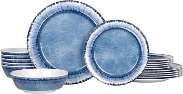 71nC1OtfrAL._AC_SL1500.jpg AELS Melamine Dinnerware Set of 12 Pcs Dinner Dishes Set for Indoor and Outdoor Use, Dishwasher Safe, Lightweight Unbreakable, BPA Free, Light Blue
