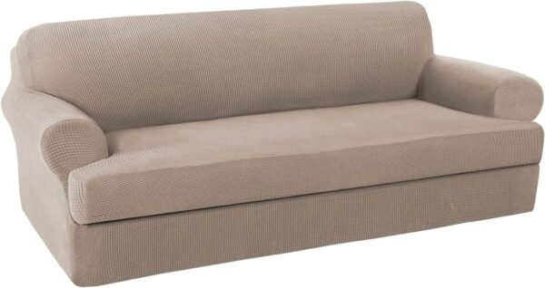 H.VERSAILTEX High Stretch Jacquard 2 Pieces Sofa Cover Couch Cover Furniture Sofa Slip Covers for Living Room, Polyester Spandex Jacquard Fabric Suit for T Cushion/Box Cushion (Sofa 72"-88", Navy)