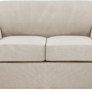 71nLhky6gGL._AC_SL1500.jpg H.VERSAILTEX 3 Piece Stretch Sofa Covers for 2 Cushion Sofa Couch Covers for Living Room Furniture Cover (Base Cover Plus 2 Seat Cushion Covers) Thicker Jacquard Fabric(Large Sofa, Grey)