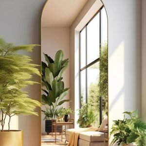 Floor Mirror, 58"×18" Arched Full Length Mirror with Stand, Standing Mirror, Full Body Mirror, Large Mirror, Arched Wall Mirror, Freestanding, Aluminum Frame - Gold