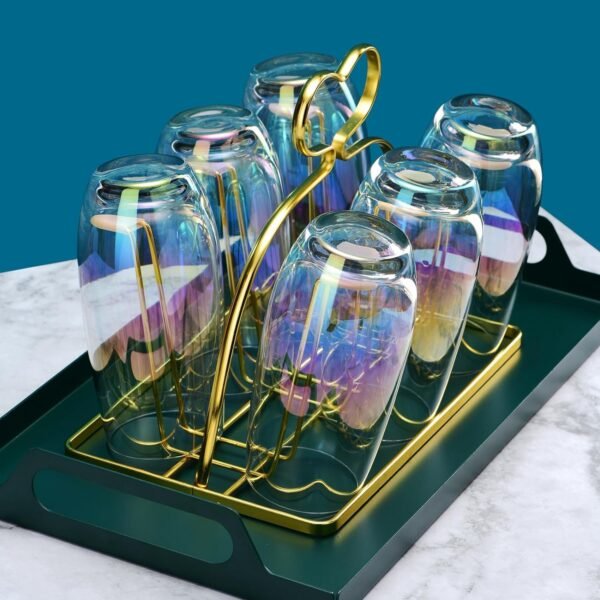 CUKBLESS Iridescent Drinking Glasses Set of 6 - Crystal Highball Water Glasses - Glass Cups for Water, Juice, Beverage, Mojito-15 Oz