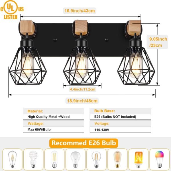 71nq3zkpZ3L._AC_SL1500.jpg Light Farmhouse Bathroom Vanity Light Fixtures, Wood Bathroom Lighting Over Mirror, Black Vanity Lights with Metal Lampshade, Vintage Wall Light Fixtures for Bedroom, Living Room, Hallway