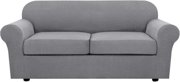 71nscVNpiYL._AC_SL1500.jpg H.VERSAILTEX 3 Piece Stretch Sofa Covers for 2 Cushion Sofa Couch Covers for Living Room Furniture Cover (Base Cover Plus 2 Seat Cushion Covers) Thicker Jacquard Fabric(Large Sofa, Grey)