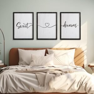 Sweet Dreams Wall Decor Above Bed 16''×12'' Set of 3 Farmhouse Bedroom Decor Wood Guest Room Decor Framed Wall Art (black frame)