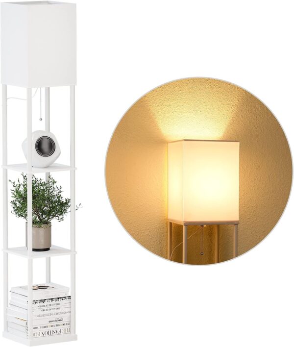 Floor Lamp with Shelves, Modern Square Standing Lamp with 3 Color Temperature Bulb, Corner Display Bookshelf Lamp for Living Room and Bedroom(Black)