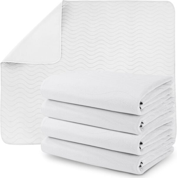 Utopia Bedding Waterproof Incontinence Bed Pads 34 x 52 Inches (Pack of 4, Blue), Washable and Reusable Underpads for Adults, Elderly and Pets, Absorbent Protective Pads