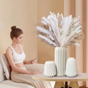 71oSjaUXMJL._AC_SL1500.jpg White Ceramic Vase -Set of 3 Boho for Modern Home Decor,Nordic Minimalism Decor Office Entryway Living Room Centerpiece Table Decorations Vases