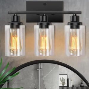 71oYDLrXhLL._AC_SL1500.jpg 3-Light Vanity Light Fixture, Industrial Black Wall Sconce Lighting Fixture, Farmhouse Vanity Wall Lights Over Mirror, E26 Base Indoor Wall Lamp for Bathroom (Bulb Not Included)