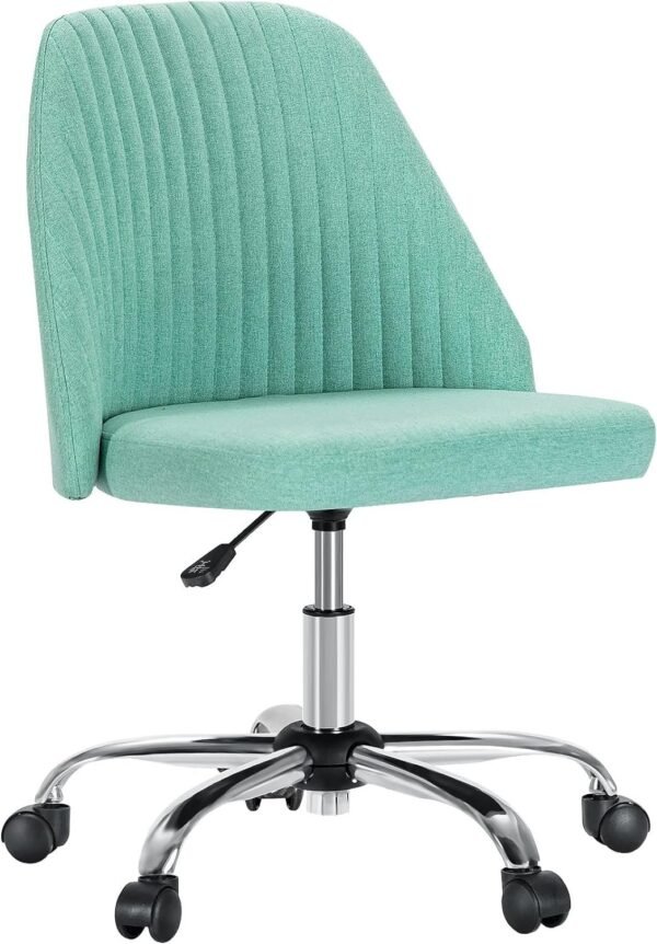 Sweetcrispy Armless Office Chair Cute Desk Chair, Modern Fabric Home Office Desk Chairs with Wheels Adjustable Swivel Task Computer Vanity Chair for Small Spaces