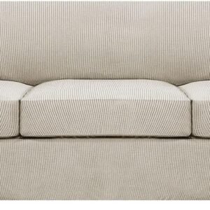 71p5QWMZimL._AC_SL1500.jpg H.VERSAILTEX 3 Piece Stretch Sofa Covers for 2 Cushion Sofa Couch Covers for Living Room Furniture Cover (Base Cover Plus 2 Seat Cushion Covers) Thicker Jacquard Fabric(Large Sofa, Grey)
