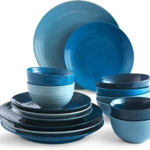 Sango Siterra Artist's Blend 16-Piece Stoneware Dinnerware Set with Round Plates and Bowls, Muticolor