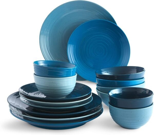 Sango Siterra Artist's Blend 16-Piece Stoneware Dinnerware Set with Round Plates and Bowls, Muticolor