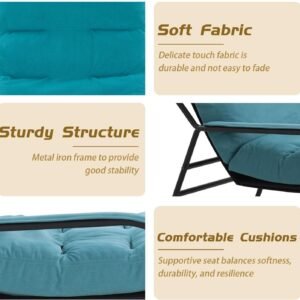 JUSTONE Modern Cotton Fabric Lazy Chair, Accent Contemporary Lounge Chair, Single Steel Frame Leisure Chair with Armrests,Thick Padded Back,(Blue)