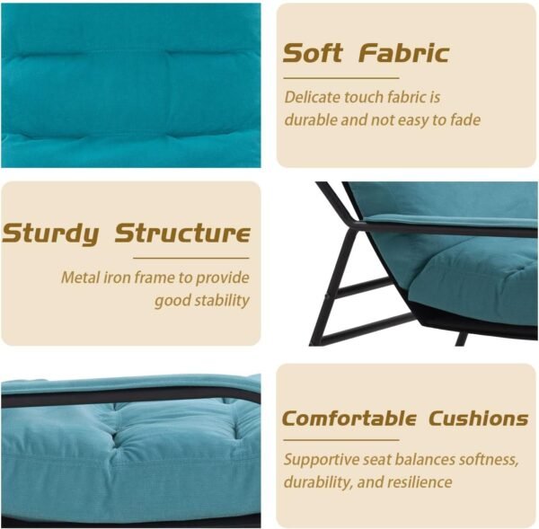 JUSTONE Modern Cotton Fabric Lazy Chair, Accent Contemporary Lounge Chair, Single Steel Frame Leisure Chair with Armrests,Thick Padded Back,(Blue)