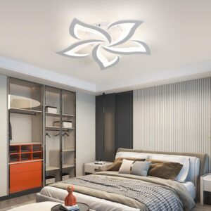 Goeco Dimmable Ceiling Light, White 5-Petals Flower Design Flush Mount Ceiling Lights Fixture, 3000K-6500K LED Acrylic with APP/Remote Control for Bedroom, Dining Room, Living Room, Kitchen