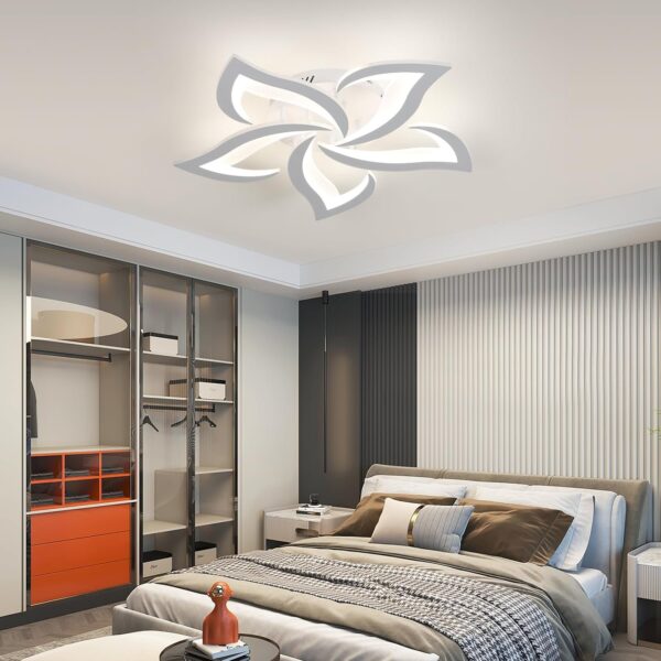 Goeco Dimmable Ceiling Light, White 5-Petals Flower Design Flush Mount Ceiling Lights Fixture, 3000K-6500K LED Acrylic with APP/Remote Control for Bedroom, Dining Room, Living Room, Kitchen