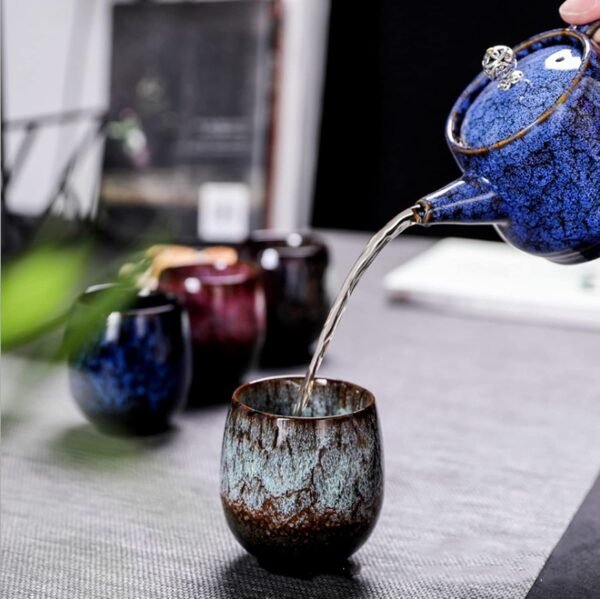 Jianzhan Ceramic Teacup, Kung Fu Tea Set, Coffee cup，Yerba Mate Set - Ceramic Mate CupSet of 4 (green)