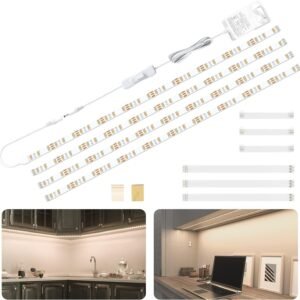 71peWOP7rML._AC_SL1500.jpg WOBANE LED Cabinet Lights, 4 PCS 20inch LED Strip Lights Kit, Under Counter Lighting for Kitchen, Under Desk, Shelf, Display Case,Furniture, 120 LEDs, 1200 Lumen, 4000K Natural White