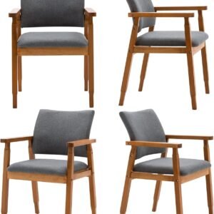 71r1eaQoHwL._AC_SL1500.jpg thksbought Mid Century Modern Walnut Dining Chairs Wood Arm Beige Fabric Kitchen Cafe Living Room Decor Furniture