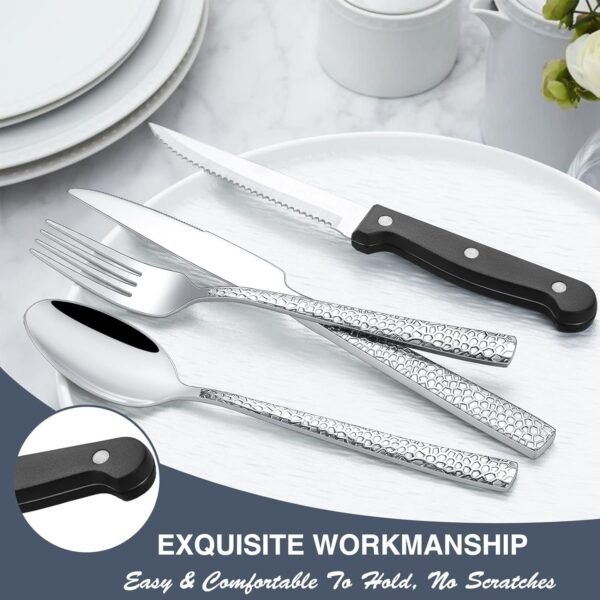 Silverware Set with Organizer, 49 Piece Stainless Steel Hammered Flatware Set for 8, Eating Utensil Sets with Steak knives, Cutlery Tableware Service Include Fork Knife Spoon Set, Mirror Polished