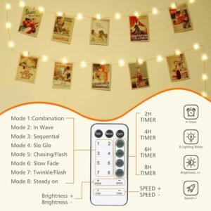 71rC0scdjNL._AC_SL1500.jpg 120 LED Photo Clips String Light with Remote, 40FT Fairy Lights with 52 Clear Picture Clips, Timer & 8 Modes USB Powered Copper Wire Lights for Dorm, Bedroom, Christmas, Party (Warm White)