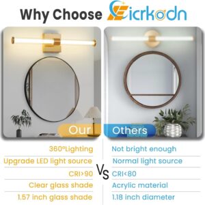 Gold Bathroom Vanity Light Fixtures Over Mirror 22 inch Modern LED Vanity Lights for Bathroom with Clear Glass Shade 4000K Bathroom Sconce 360° Bathroom Lighting(Gold 22 inch)