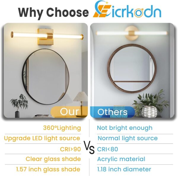 Gold Bathroom Vanity Light Fixtures Over Mirror 22 inch Modern LED Vanity Lights for Bathroom with Clear Glass Shade 4000K Bathroom Sconce 360° Bathroom Lighting(Gold 22 inch)