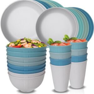 71rnxl3CKGL._AC_SL1500.jpg 48 Pcs Dinnerware Sets, Unbreakable Plates and Bowls Sets, Reusable Dinnerware Sets for 4 People, Travel Camping Picnic Home Party Cutlery Set, Dishwasher Microwave Safe Dishes
