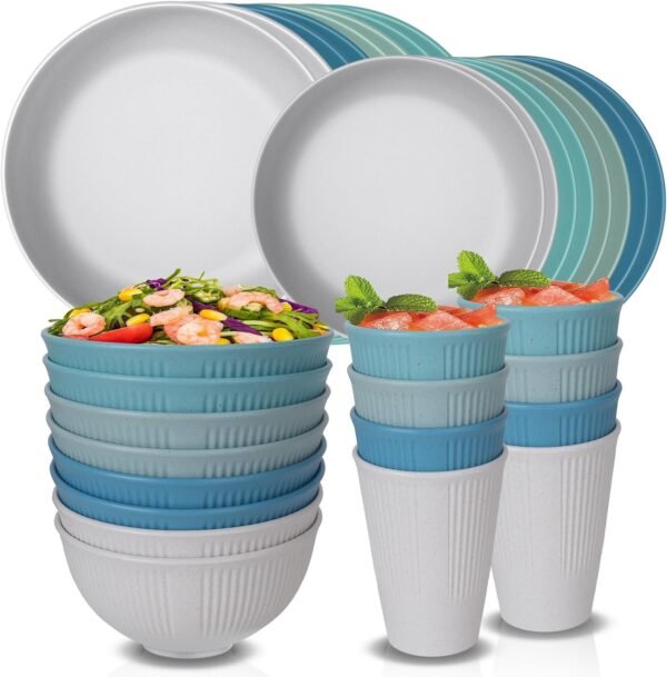 71rnxl3CKGL._AC_SL1500.jpg 48 Pcs Dinnerware Sets, Unbreakable Plates and Bowls Sets, Reusable Dinnerware Sets for 4 People, Travel Camping Picnic Home Party Cutlery Set, Dishwasher Microwave Safe Dishes