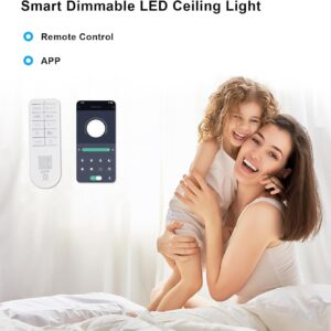 Goeco Dimmable Ceiling Light, White 5-Petals Flower Design Flush Mount Ceiling Lights Fixture, 3000K-6500K LED Acrylic with APP/Remote Control for Bedroom, Dining Room, Living Room, Kitchen