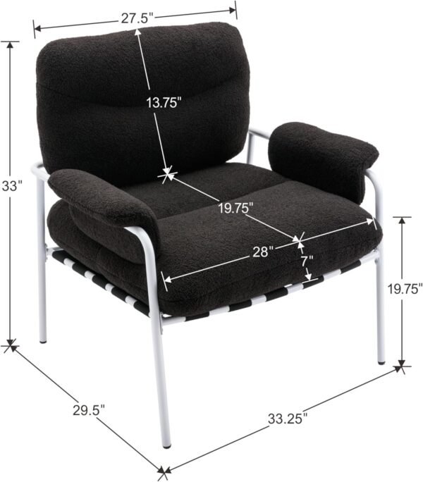 Black Sherpa Accent Chair Mid Century Modern Living Room Chairs with Metal Legs Comfy Upholstered Reading Single Wide Armchair for Living Room/Bedroom/Guest Room/Lounge