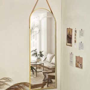 Floor Mirror, 58"×18" Arched Full Length Mirror with Stand, Standing Mirror, Full Body Mirror, Large Mirror, Arched Wall Mirror, Freestanding, Aluminum Frame - Gold