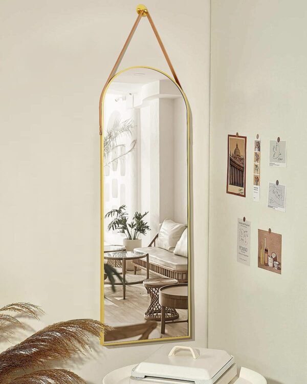 Floor Mirror, 58"×18" Arched Full Length Mirror with Stand, Standing Mirror, Full Body Mirror, Large Mirror, Arched Wall Mirror, Freestanding, Aluminum Frame - Gold