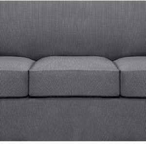 71sqx1LfvuL._AC_SL1500.jpg H.VERSAILTEX 3 Piece Stretch Sofa Covers for 2 Cushion Sofa Couch Covers for Living Room Furniture Cover (Base Cover Plus 2 Seat Cushion Covers) Thicker Jacquard Fabric(Large Sofa, Grey)